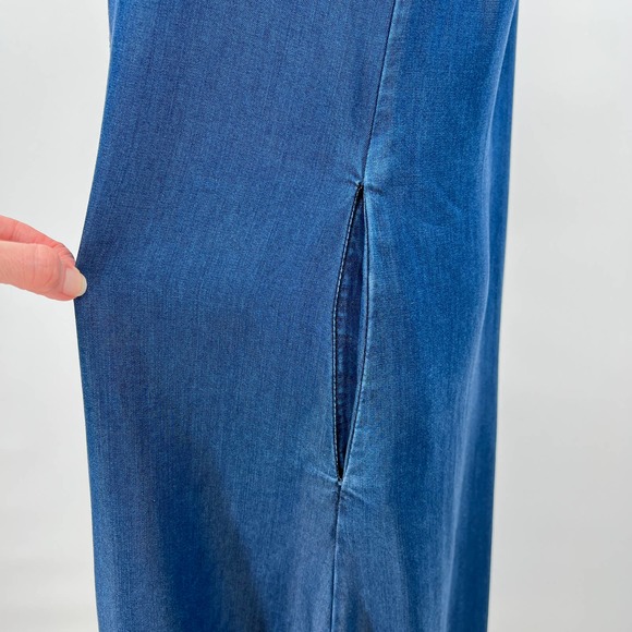 ENZA COSTA Dress Womens Small 1 Blue Chambray Denim Snap Front Sleeveless FLAWS - Picture 8 of 13